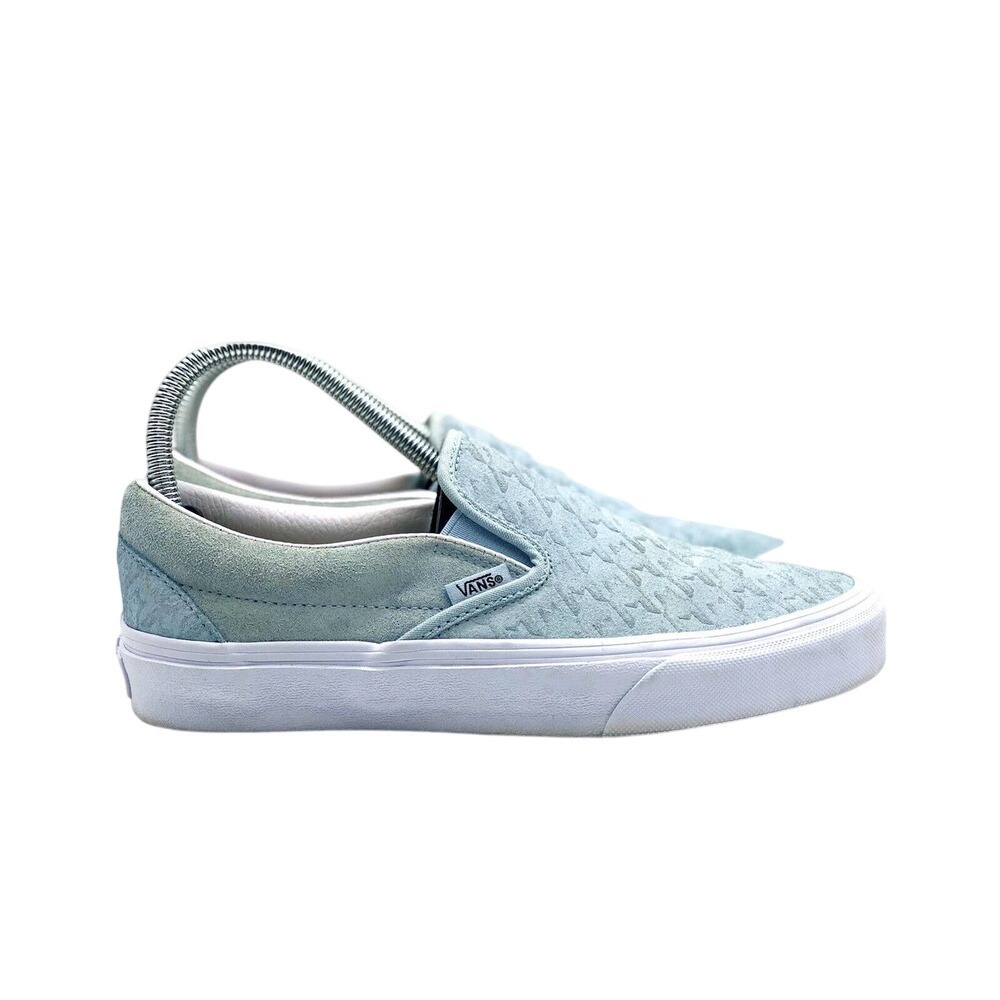 Vans Classic Slip-On Light Blue Embossed Suede Sneakers Womens 7 Mens 5.5